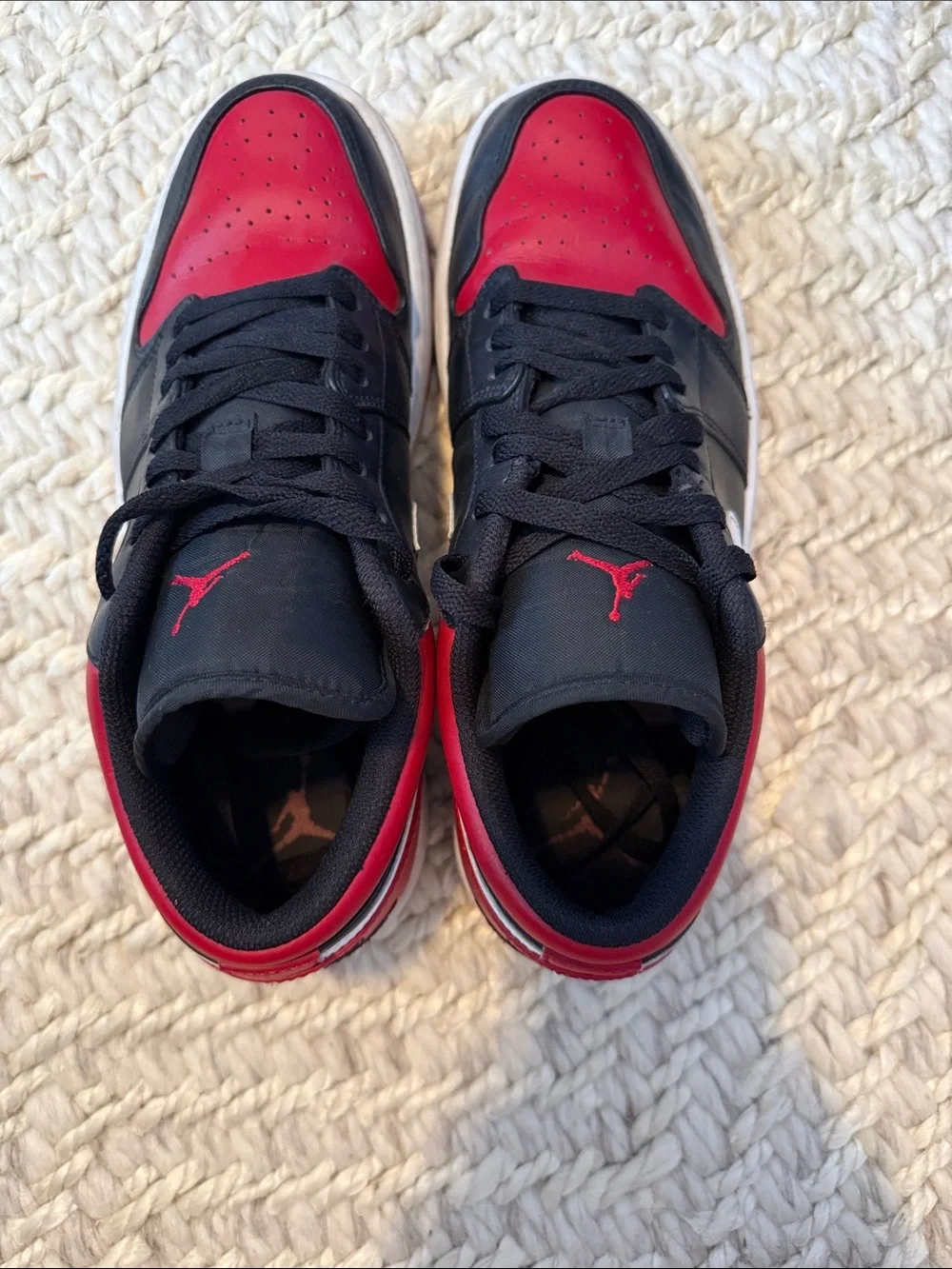 Jordan Low-Top Sneakers in Black, Red & White